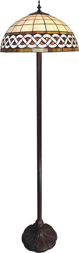 tiffany lamp - Lumilamp - vloerlamp   46x166 cm E27- Wit Kunststof -  Glas Staande Lamp  Tiffany Lamp