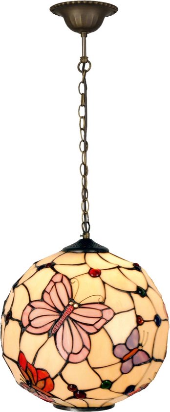 Voorkomen Whirlpool Religieus Hanglamp Tiffany E27/max 1*60W Creme, Roze vlinder | Trendybywave