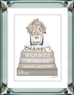 50 x 60 cm Spiegellijst met prent Stapel boeken van luxe Franse merken prent achter glas