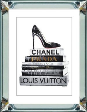 50 x 60 cm Spiegellijst met prent Hak met boeken van luxe modemerken prent achter glas