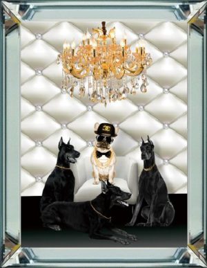50 x 60 cm Spiegellijst met prent Hippe honden prent achter glas