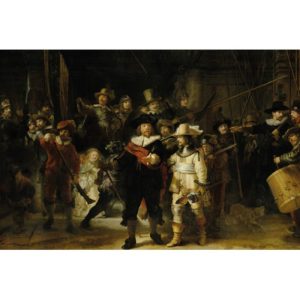 Dibond schilderij De Nachtwacht Rembrandt van Rijn 120x80 cm aluminium schilderij aluart exclusieve collectie