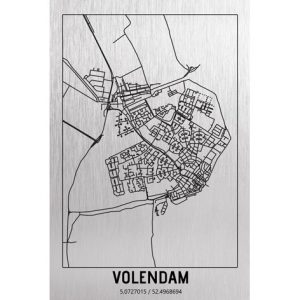 Aluminium schilderij stadskaart Volendam Nederland 80x120 cm zilveren schilderij aluart exclusieve collectie