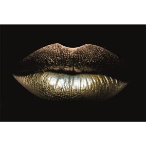 Dibond schilderij gouden lippen sensueel 120x80 cm aluminium schilderij aluart exclusieve collectie