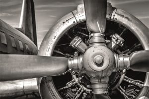 Dibond schilderij Airplane Engine B&W 120x80 cm aluminium schilderij aluart exclusieve collectie