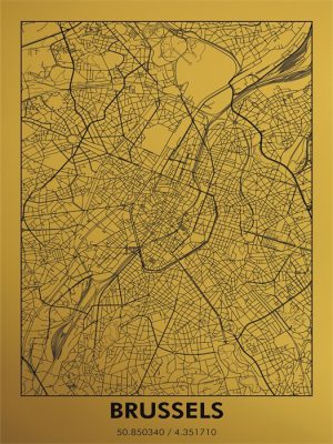Aluminium schilderij stadskaart Brussel Duitsland 60x80 cm goud schilderij aluart exclusieve collectie