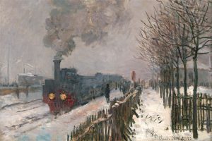 Dibond schilderij Claude Monet Kunstdruk  Train in The Snow or The locomotive 120x80 cm aluminium schilderij aluart exclusieve collectie
