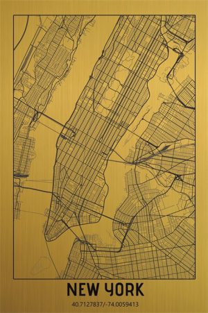 Aluminium schilderij stadskaart New York- USA 80x120 cm goud schilderij aluart exclusieve collectie