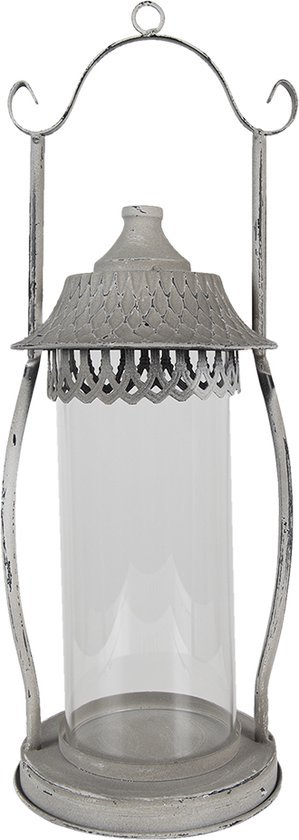 Lantaarn Ø 15*44 cm Grijs Metaal, Glas Kaarsenhouder Sfeerverlichting - TBW