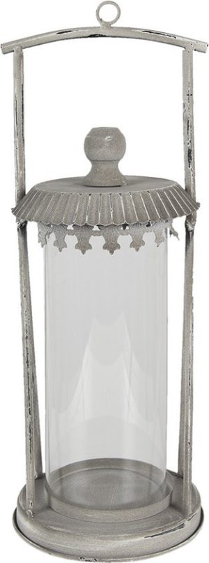 Lantaarn Ø 15x44 cm Grijs Metaal - Glas Kaarsenhouder Sfeerverlichting