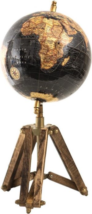 Wereldbol Decoratie 18x16x26 cm Zwart Hout -  Metaal Globe Aardbol