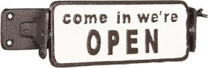 Open Gesloten Bordje 17x7x8 cm - bruin ijzer - Rechthoek Come in we're open Open Closed Bordje Welkomstbord Welkom Bord