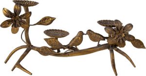 Kandelaar Vogels 50x25x21 cm Koperkleurig ijzer Bloemen - kaarsenstandaard - kaarsenhouder
