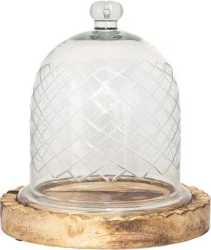 Stolp Ø 21x25 cm Transparant Glas -  Hout Glazen stolp