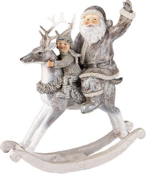 Kerstdecoratie Beeld Kerstman 20x7x22 cm Grijs Kunststof- decoratief figuur - accessoires