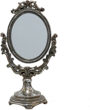 Staande Spiegel 16*11*29 cm Bruin, Zilverkleurig Polyresin, Glas Tafel Spiegel - TBW