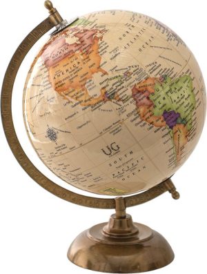 Wereldbol Decoratie 22x22x30 cm Beige Hout -  Metaal Globe Aardbol