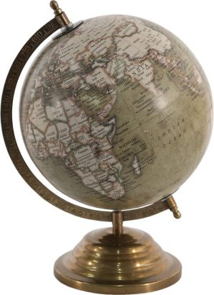 Wereldbol Decoratie 22x22x30 cm Groen Hout -  Metaal Globe Aardbol