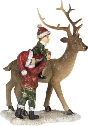 Kerstdecoratie Beeld Kinderen 15x9x22 cm Bruin - Rood Kunststof - Decoratief Figuur Decoratieve Accessoires Kerstdecoratie voor Binnen