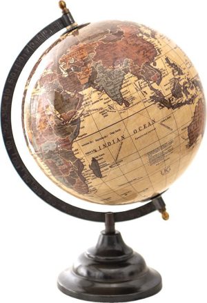Wereldbol Decoratie 22x22x33 cm Bruin Hout -  Metaal Globe Aardbol