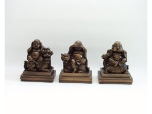 Beeld Boeddha's 9 cm hoog bronskleurig beeld Boeddhisme set van 3