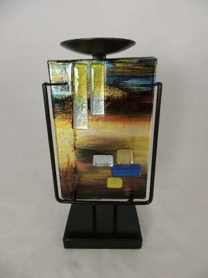Glazen kandelaar 24 cm hoog gekleurd glas Desert met standaard decoratief glaswerk