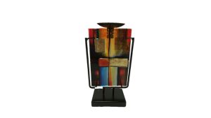 Glazen kandelaar 24 cm hoog kaarsenhouder Fire decoratief glaswerk met standaard