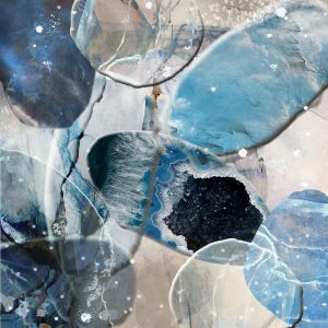 Ter Halle glasschilderij - abstract - aquarel blauw