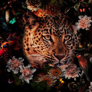 Ter Halle glasschilderij - luipaard - bloemen