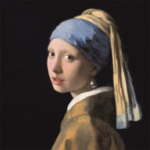 Dibond schilderij Meisje met de parel 100x100 cm aluart Mondiart