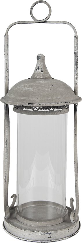 Lantaarn Ø 15x41 cm Grijs Metaal - Glas Kaarsenhouder Sfeerverlichting