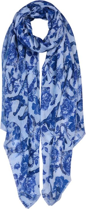 Sjaal Dames Print 90x180 cm Blauw Synthetisch Bloemen Shawl Dames -