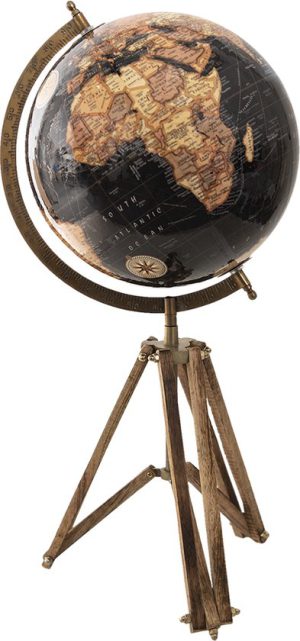 Wereldbol Decoratie 28x26x55 cm Zwart Hout -  Metaal Globe Aardbol