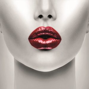 Plexiglasschilderij Mondiart Vrouw met rode lippen 120x120 cm acrylicart exclusieve collectie