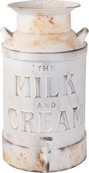 Decoratie Melkbus met kraantje 21x27x38 cm - 8000 ml - Wit Metaal Rond Milk and Cream Melkkan