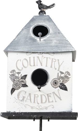 Tuinsteker 18x13x109 cm Grijs -  Wit Metaal Bloemen Country Garden Tuinprikker Gazonsteker Tuin Decoratie