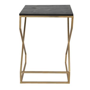 Bijzettafel 40x40x55 cm Goudkleurig ijzer -  Hout Vierkant Side table Tafeltje