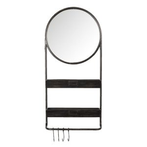 Wandspiegel 38x12x89 cm - zwart ijzer -  Glas Ovaal Grote spiegel - wand spiegel
