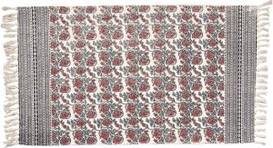 Vloerkleed 140x200 cm Rood Wit Katoen - Rechthoek Tapijt Wandkleed Wandtapijt