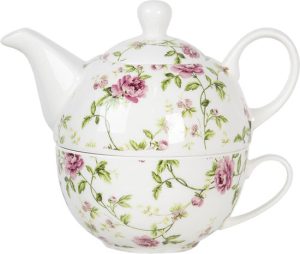 Tea for One  17x11x14 cm - 400 ml - - 250 ml -  -  Wit Roze Porselein