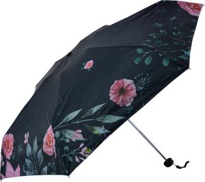 Paraplu Volwassenen - Ø 92x54 Zwart Polyester Bloemen