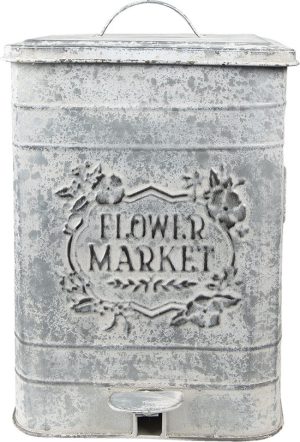 Pedaalemmer 26x26x36 cm Grijs Metaal Bloemen Flower Market Prullenbak Afvalemmer