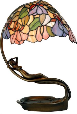 tiffany lamp - - tafellamp - 28x20x40 cm E14- - Paars Roze Glas in lood