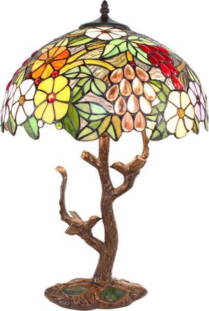 tiffany lamp - - tafellamp - Ø 41x57 cm E27- Meerkleurig Glas - Kunststof Bloemen en vogels Tiffany Bureaulamp