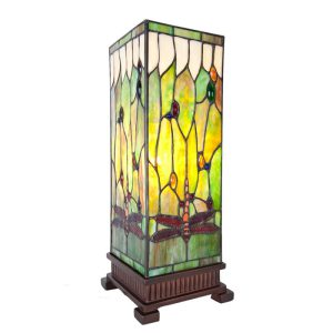Tiffany Tafellamp 18*18*45 cm E27/max 1*40W Groen, Bruin, Beige Glas in lood Vierkant Libelle Tiffany Bureaulamp Tiffany Lampen