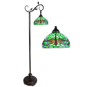 tiffany lamp - Lumilamp - vloerlamp 152 cm Groen Bruin Kunststof Glas Rond Staande Lamp Glas in Lood Tiffany Lamp