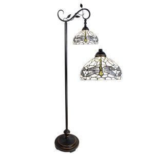 tiffany lamp - Lumilamp - vloerlamp 152 cm Bruin Wit Glas Staande Lamp Glas in Lood Tiffany Lamp