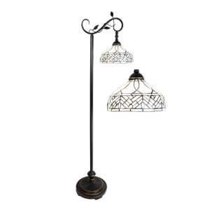 tiffany lamp - Lumilamp - vloerlamp 152 cm Bruin Beige Glas Staande Lamp Glas in Lood Tiffany Lamp