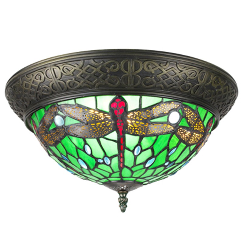 punt donderdag Beven Plafondlamp Tiffany diam. 38 cm Groen Bruin Kunststof Glas Rond