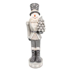 Beeld Sneeuwpop 82 cm Zilverkleurig Kunststof - kerstdecoratie - accessoires